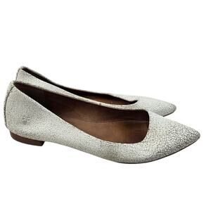 Frye Ballet Flats Womens 8.5 Sienna White Crackled‎ Leather Semi Pointed Toe